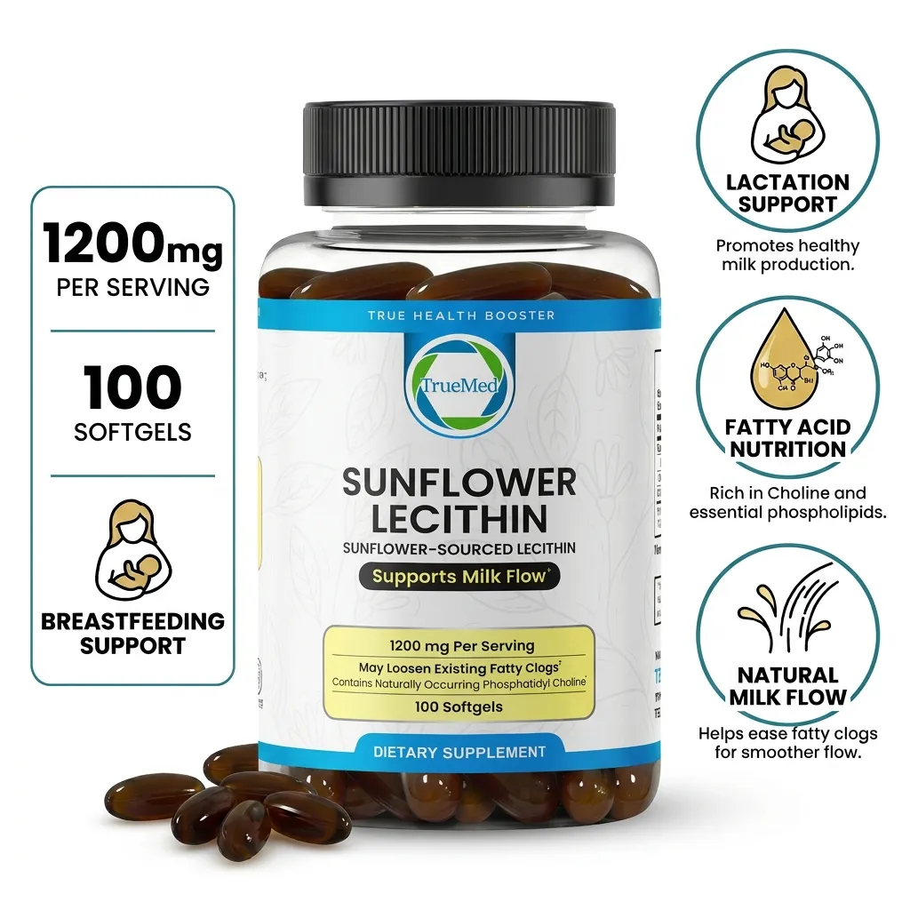 TrueMed Sunflower Lecithin Mother’s Milkflow Support – 100 Softgels, 1200 mg Per Serving