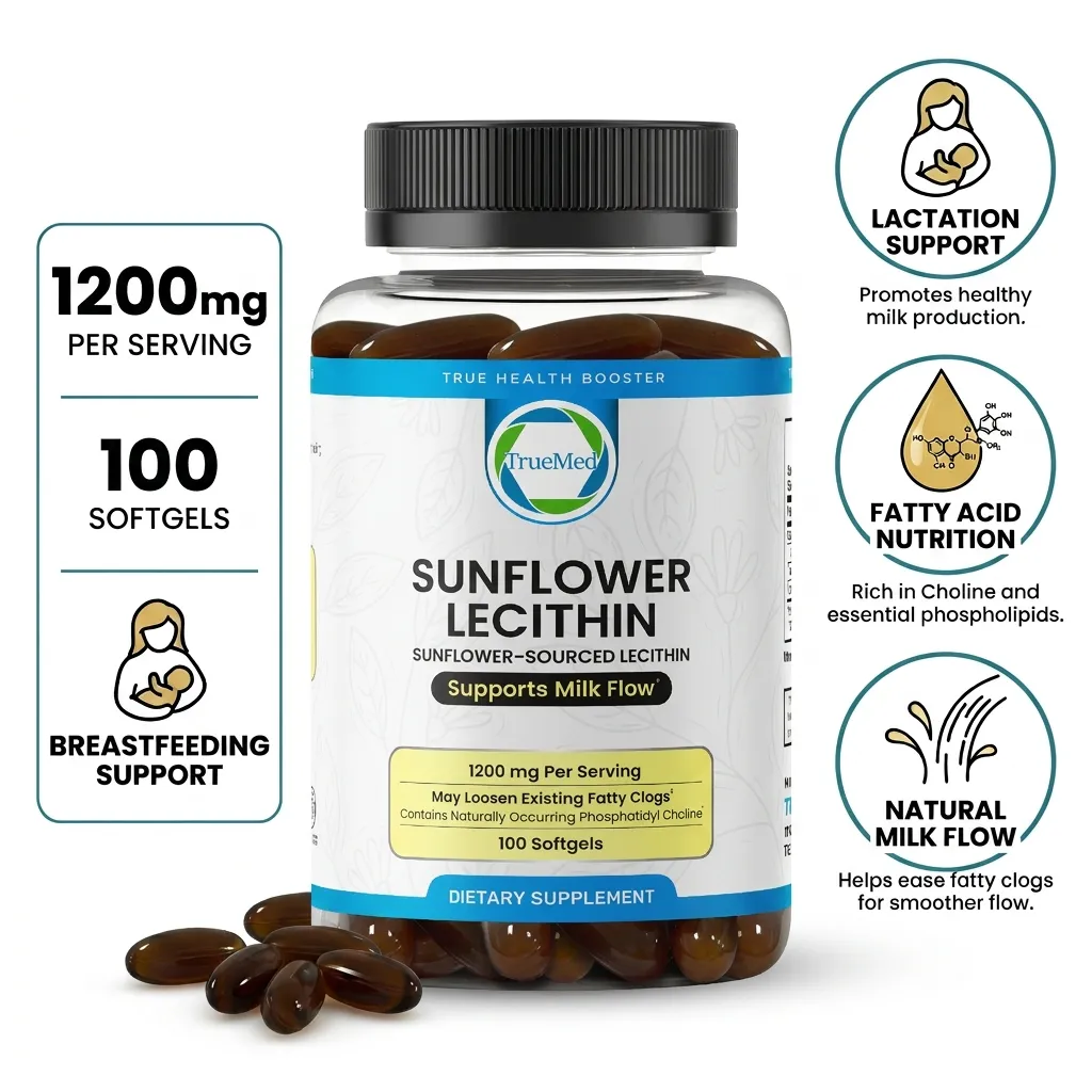 TrueMed Sunflower Lecithin Mother’s Milkflow Support – 100 Softgels, 1200 mg Per Serving