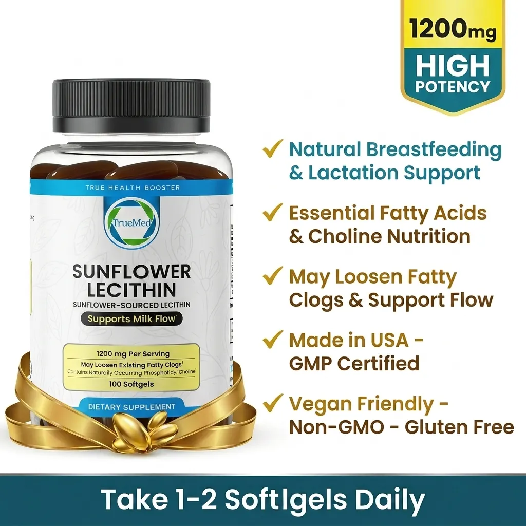 TrueMed Sunflower Lecithin Mother’s Milkflow Support – 100 Softgels, 1200 mg Per Serving