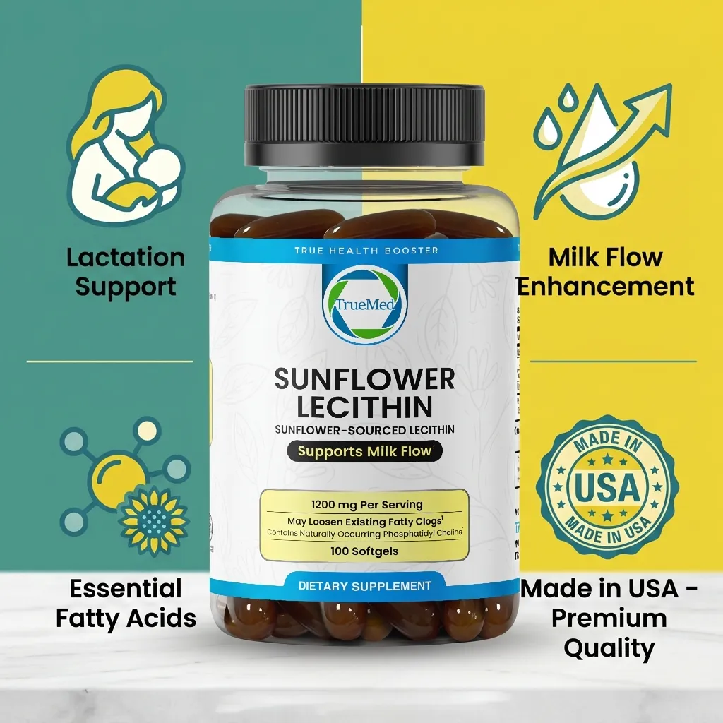 TrueMed Sunflower Lecithin Mother’s Milkflow Support – 100 Softgels, 1200 mg Per Serving